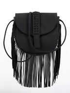 Woven Semi Circular Leather Tassel Crossbody Bag