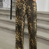 Fall Leopard Print Straight-Leg Jeans