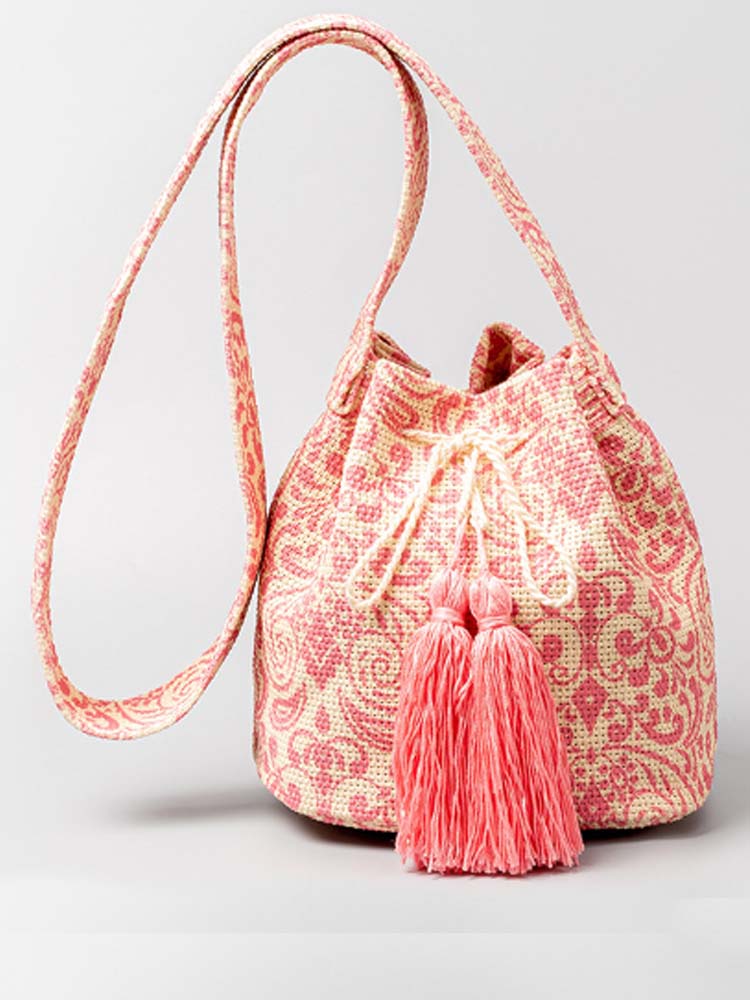 Printed Canvas Crossbody Barrel Bag