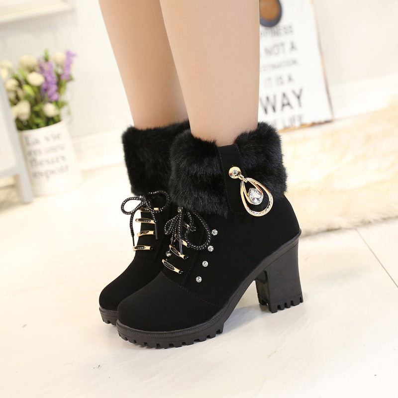 AuraGlide Glamour Boots | Rhinestone Embellished Knit-Cuff Dress Boots