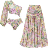 One Shoulder Cutout Floral Swimsuit Set