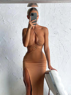 Hollow Out Tied High Slit Dress – Bold Halter Party Look