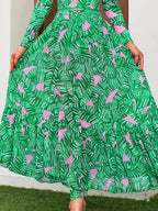Green Zip Long Sleeve Printed Surf Swimsuit Set