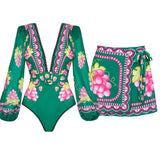 Long Sleeve Short skirt Swimsuit Set