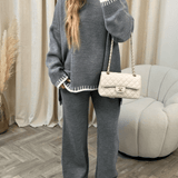 Blanket Stitch Trim Knitted Jumper And Trousers