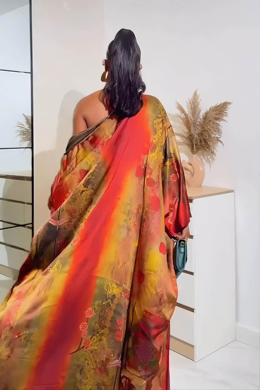 Fiery Floral Robe & Bodycon Maxi Dress Set