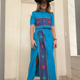 Turquoise Aztec Western Crop Top & Skirt Set