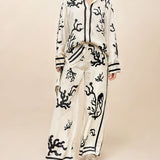 Wide-Leg Silhouette Printed Pants-Set