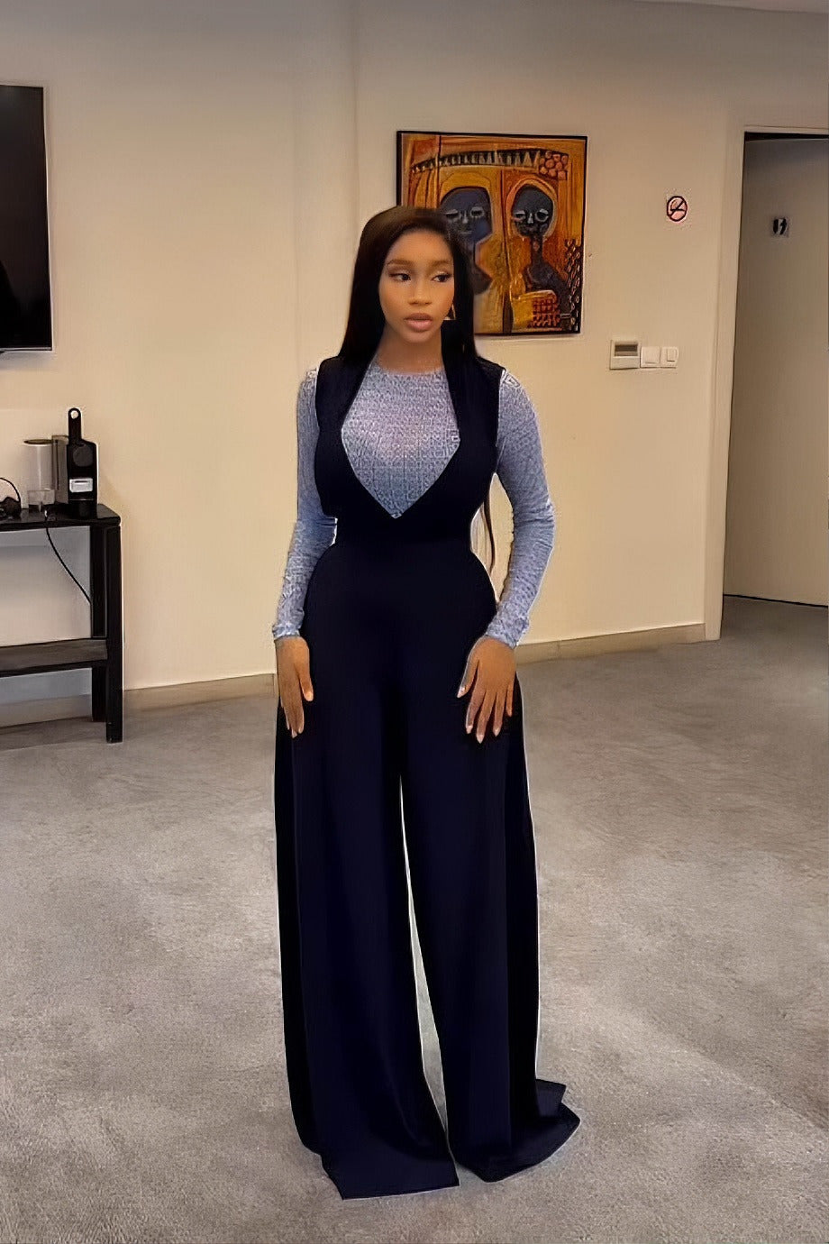 Smart Navy Layering Jumpsuit Set