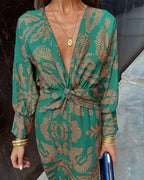 Janella - Vintage Draped Long Sleeve Midi Dress