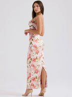 Pink Peony Satin Maxi Dress