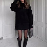 Solid Color Knit Sweater and Mini Skirt Set