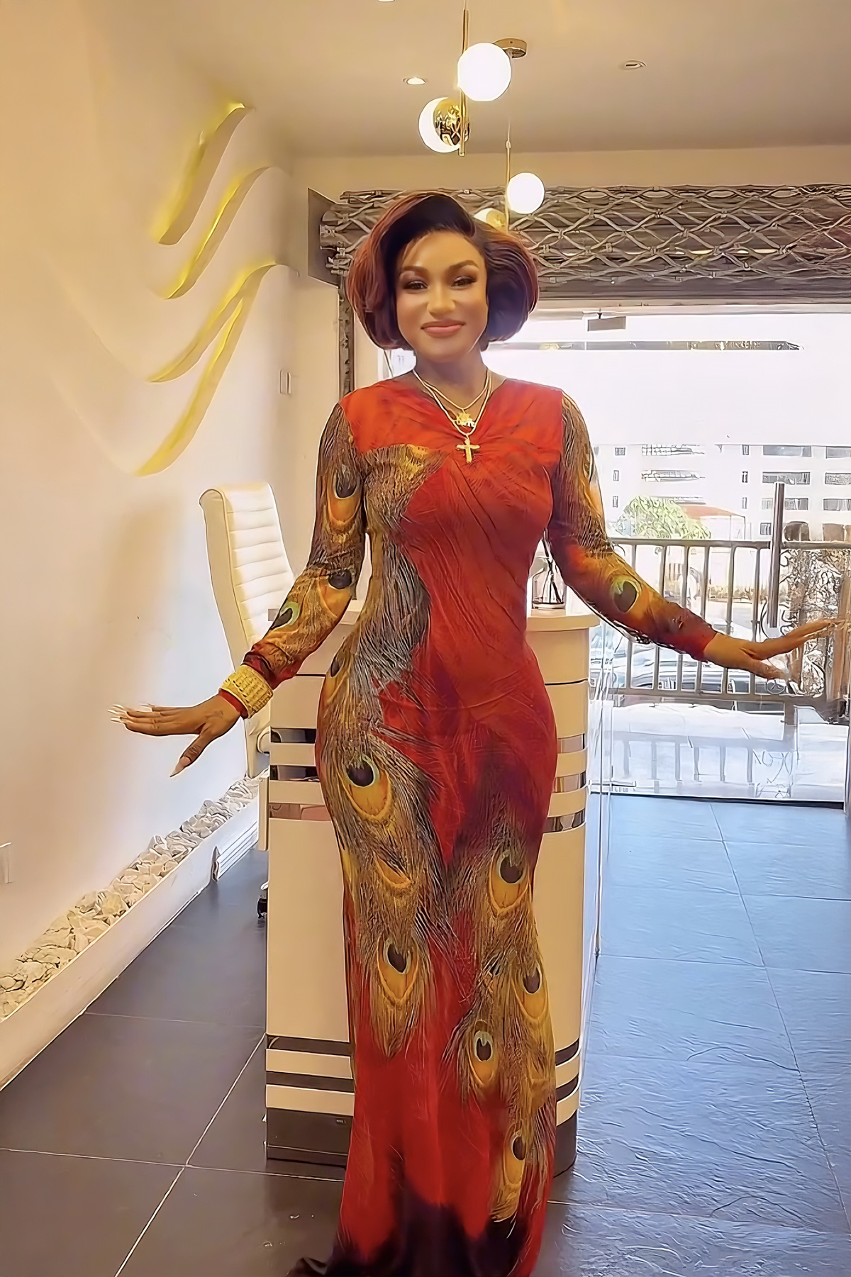 Phoenix Feather Bodycon Maxi Dress