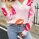 Lips of Love  V-Neck Knit Pullover Sweater