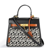 Branded Jacquard Stitch Kelly-Style Shoulder & Top Handle Bag