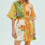 Unique contrasting floral print mini dress