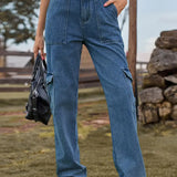 Elastic Waist Utility Denim Pants