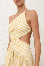 Cascadian Cutout Ruched Striped Midi Dress