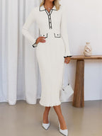 Collared Long Sleeve Knit Dress