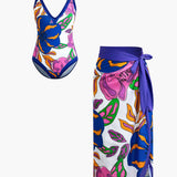 Floral Print Tummy Control One-Piece Swimsuit And Cover Up Set