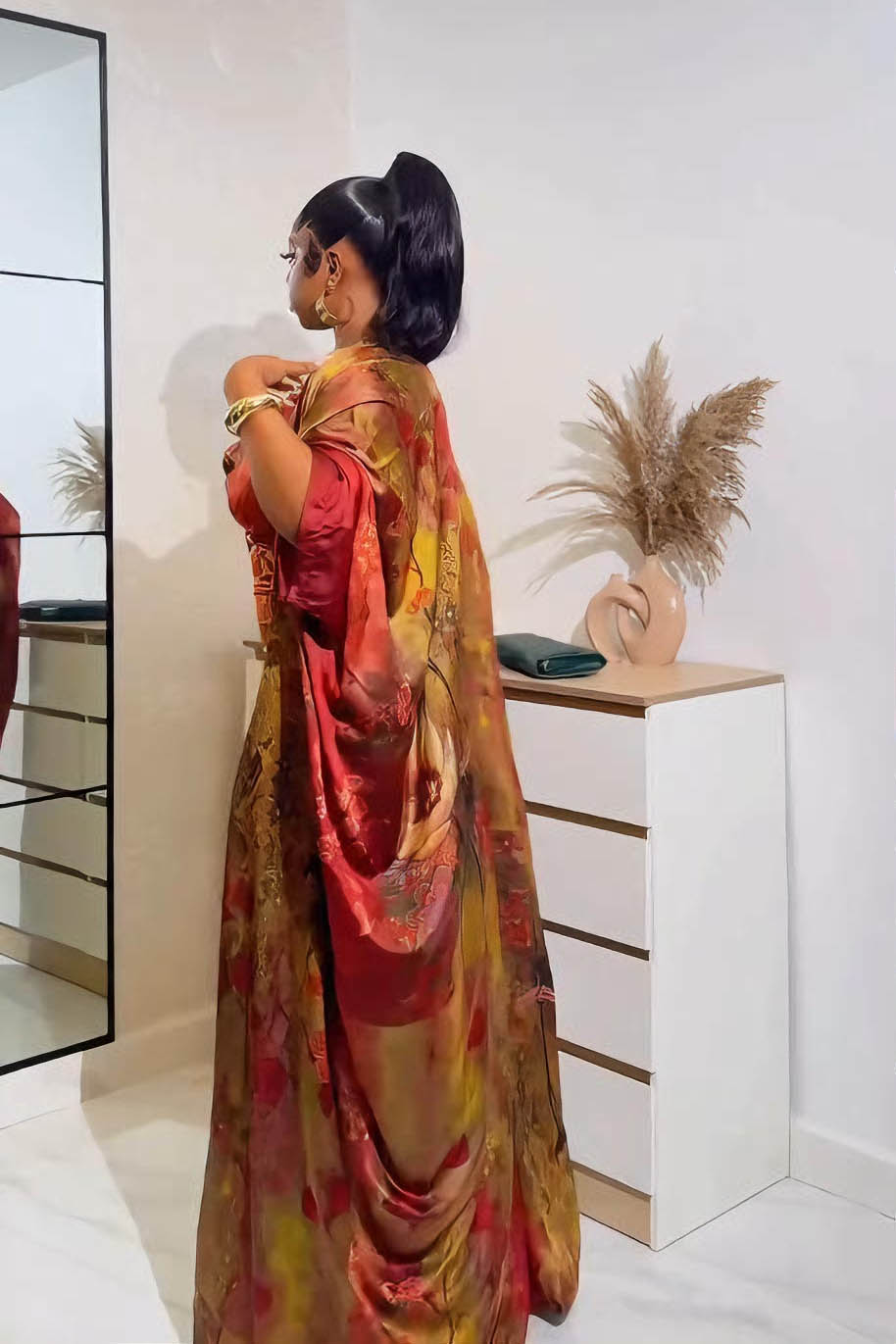Fiery Floral Robe & Bodycon Maxi Dress Set