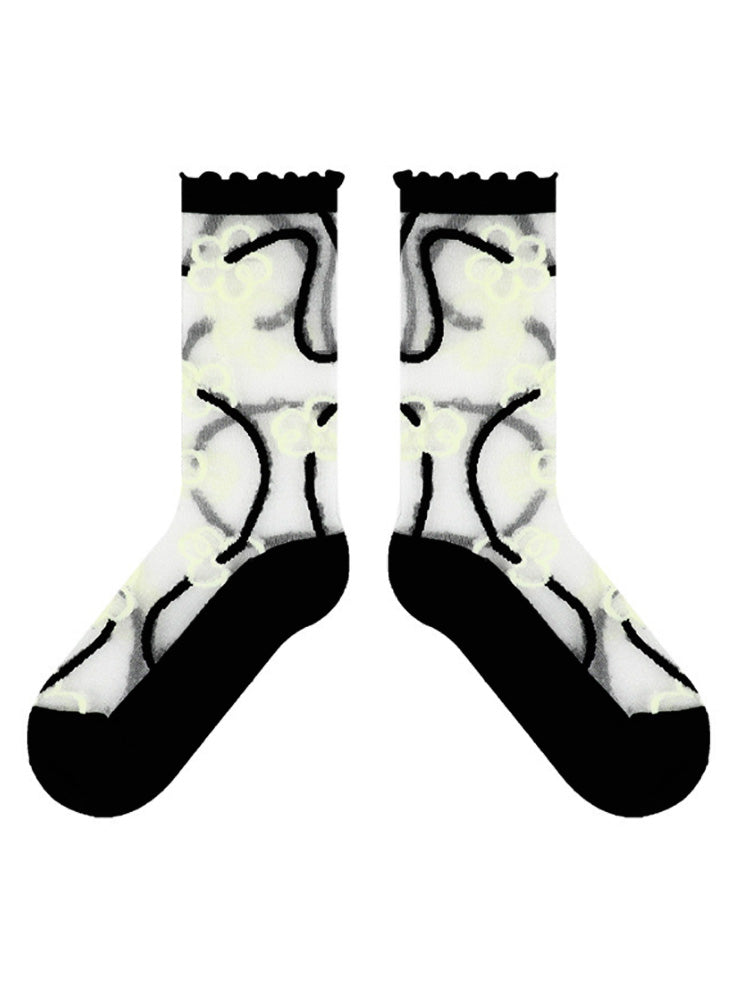 Adorable Printed Crystal Sheer Stockings
