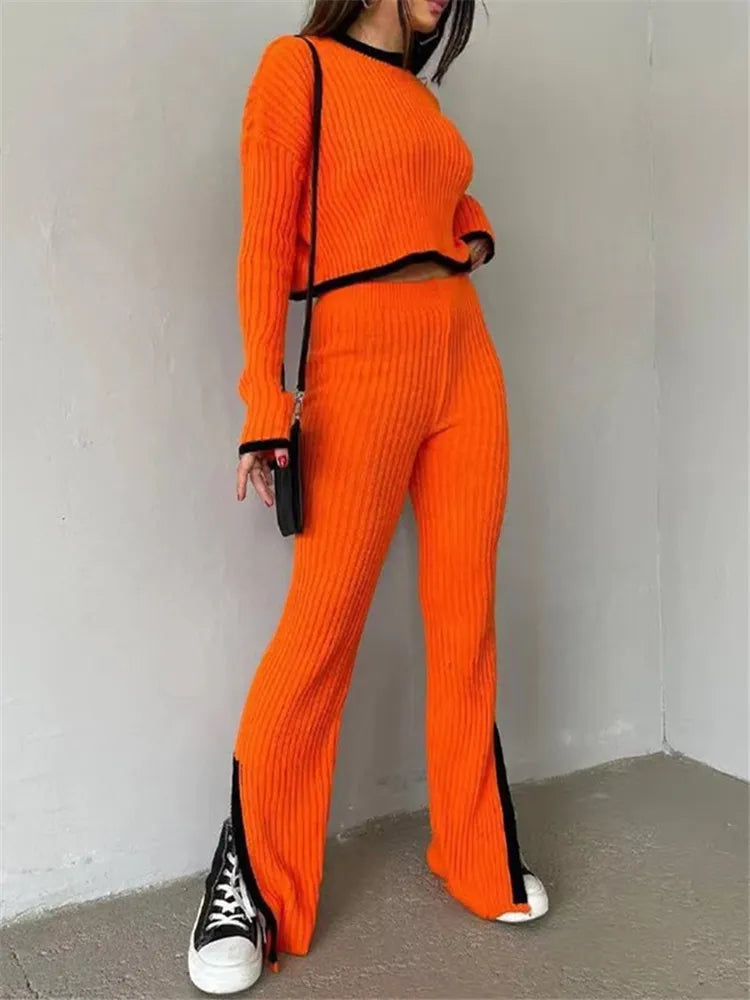 Autumn Winter 2‑Piece Knitted Tracksuit | Cozy Chic from Day to Night