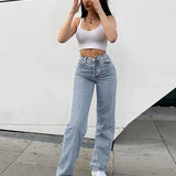 High-Waisted Printed Denim Pants