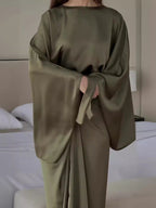 Satin Batwing Sleeve Maxi Dress