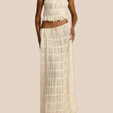 Charm Pleated Drawstring Waist Tiered Maxi Skirt