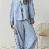 Sky Blue Loose Splice Pajama Set