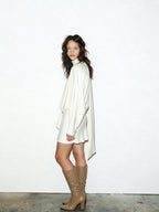 Beige Satin High-Neck Scarf-Back Mini Dress