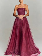 Ruched Bodice Glitter Tulle Maxi Gown With Petticoat
