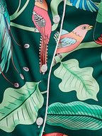 Green Parrot Print Silk Pajama Set