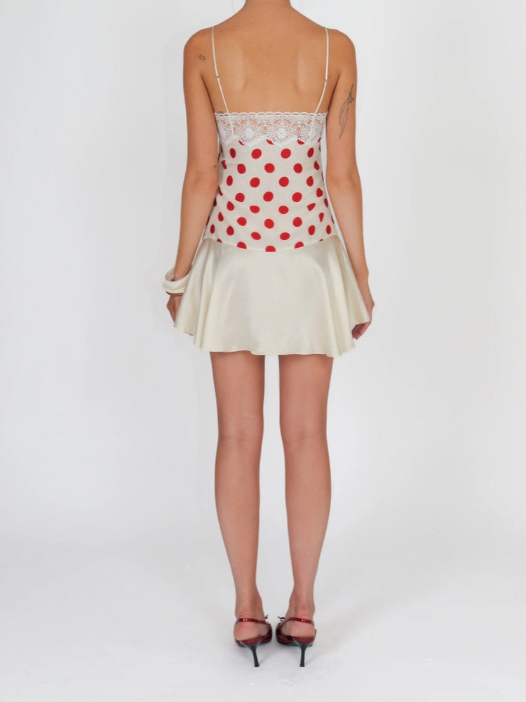Cream & Red Polka Dot Lace Mini Dress