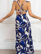 Off-Shoulder Tie-String Printed Cutout Monokini