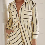 Stripe Colorblock Print Shirt & Shorts Set
