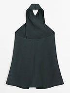 Halter Neck Back Neckline Top - Blue