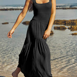 Square Neck Patchwork Boho Maxi Dress