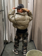 Camo Rhinestone Drawstring Cargo Pants