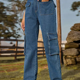 Retro Utility Denim Cargo Pants