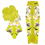 Floral Print One-Piece with 3D Yellow Flower