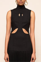 Pleated Cutout Maxi Dress – Bold Elegance in Black