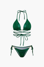 Grid Halter Swimsuit Bikini Set