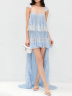 Lace Trim Crop Cami Top & Asymmetric Chiffon Skirt