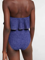Denim Bandeau One Piece Swimsuit Set