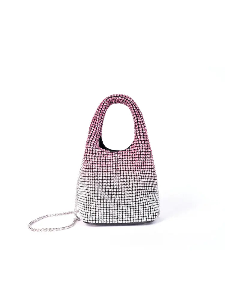 Full Rhinestone Mesh Evening Bucket Bag