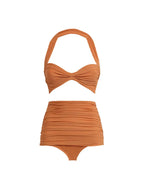 Halter Mesh Patchwork Vintage Bikini Set