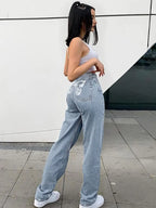 High-Waisted Printed Denim Pants