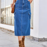 Washed Denim Utility Skirt